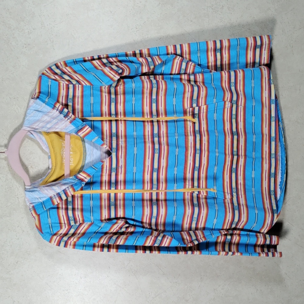 2/$10 04109 Panhandle turquoise, rust & yellow hoodie style tee S